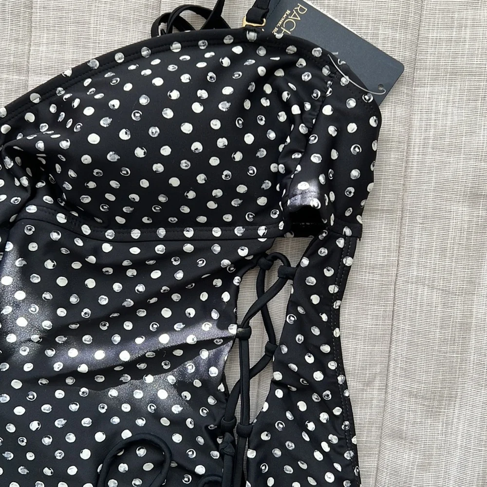 NEW‼️Rachel Roy Classic Black/White Polka Side Lace Up Swimsuit Size M - Picture 12 of 16